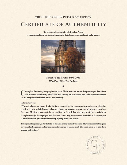 "Sunset on The Louvre Paris 2015" by Christopher Petsos Photography-Artography Limited