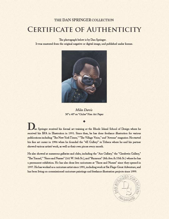 "Miles Davis" by Dan Springer Photography-Artography Limited