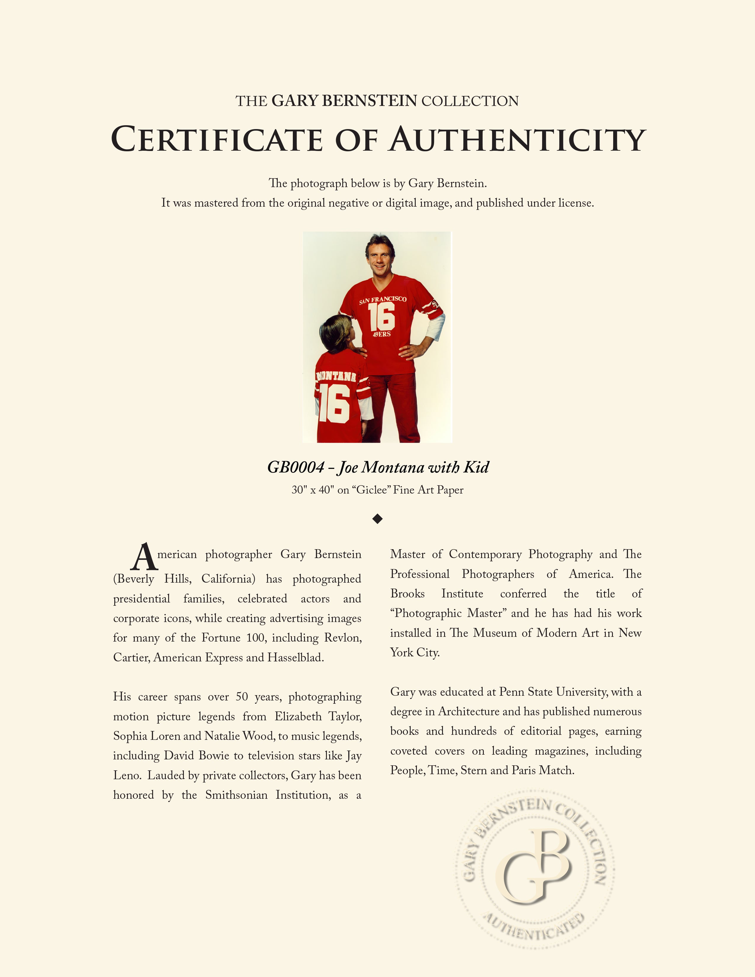 "Joe Montana with Kid" by Gary Bernstein