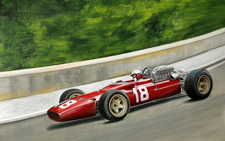 "Lorenzo Bandini, Ferrari 312, May 1967" by Patrick Faure