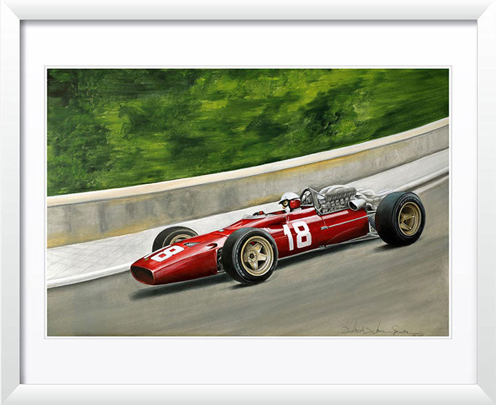 "Lorenzo Bandini, Ferrari 312, May 1967" by Patrick Faure