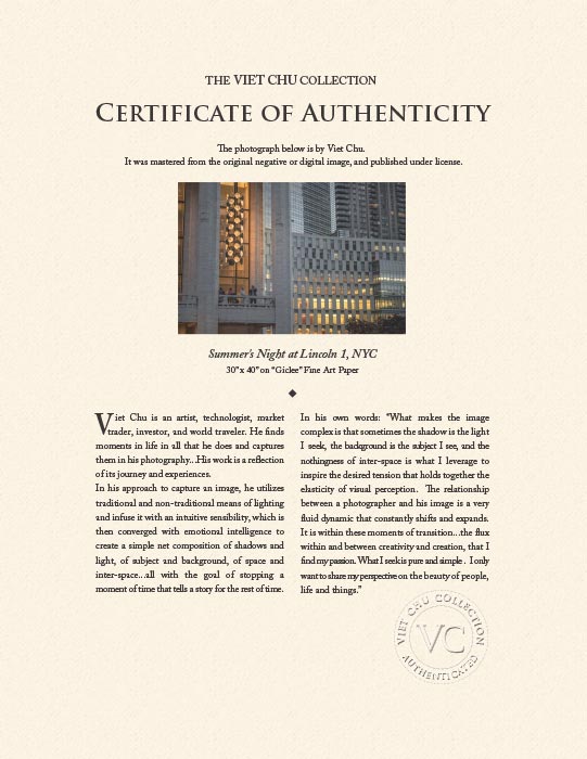 "A Summer's NIght at the Lincoln Center 1" by Viet Chu Photography-Artography Limited