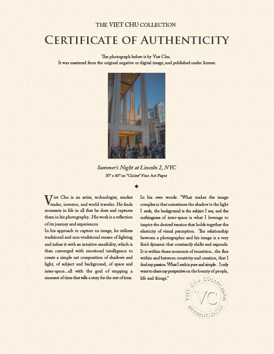 "A Summer's Night at the Lincoln Center 2" by Viet Chu Photography-Artography Limited