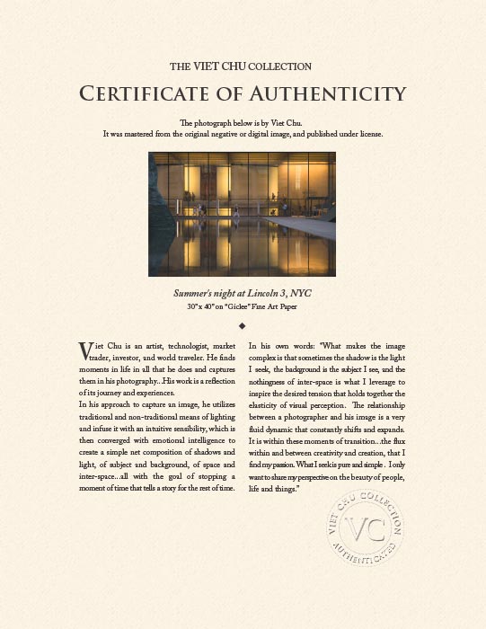 "A Summer's Night at the Lincoln Center 3" by Viet Chu Photography-Artography Limited