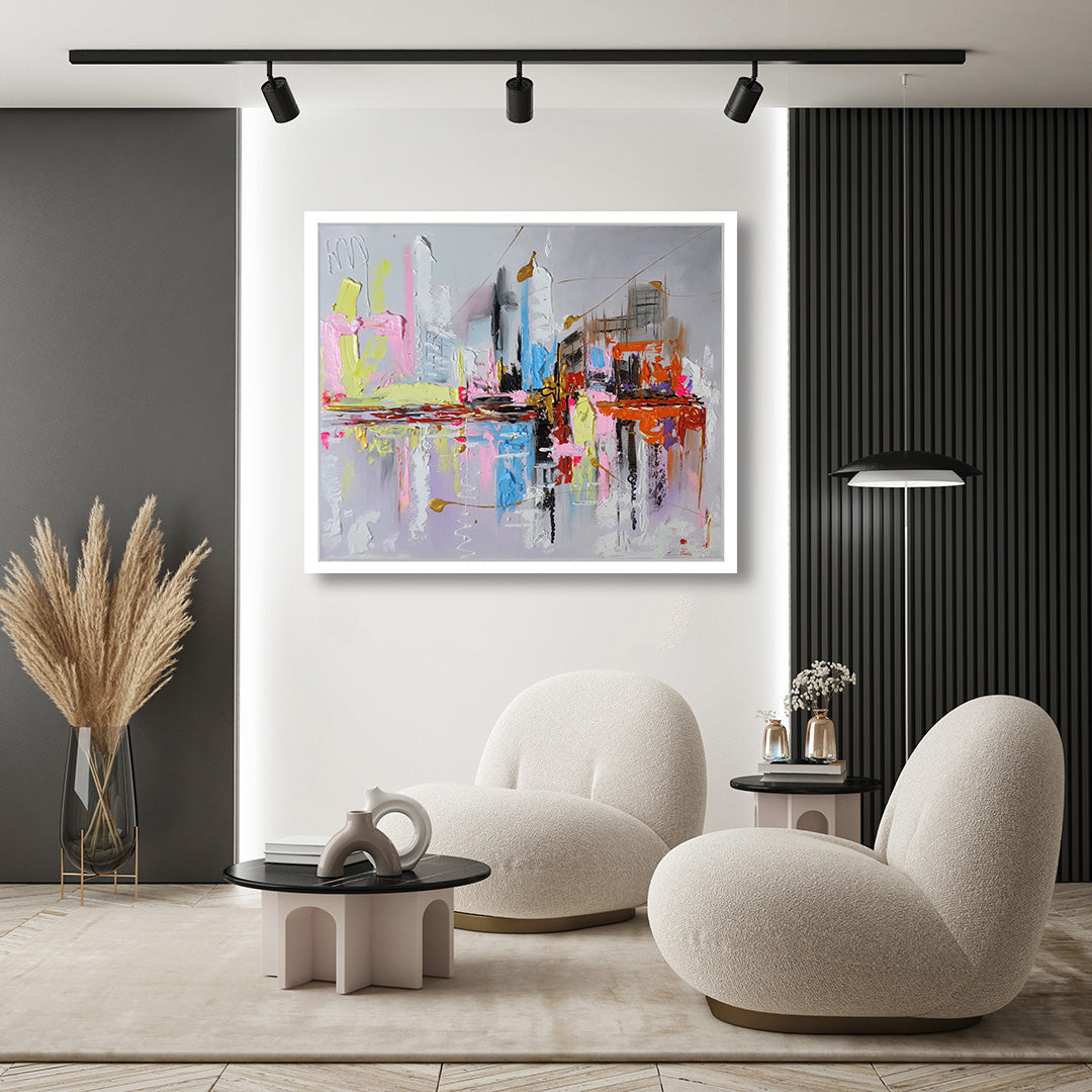 "Ethereal Cityscape" - Mix Media Wall Art