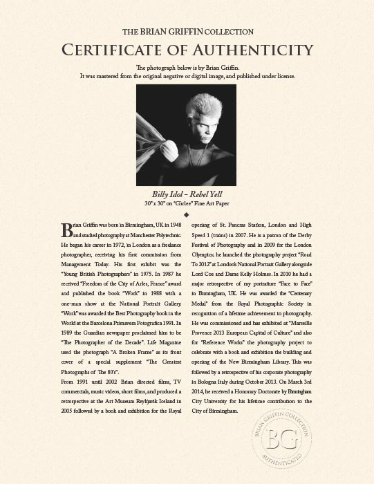 "Billy Idol - Rebel Yell" by Brian Griffin Photography-Artography Limited