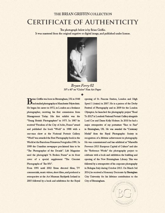 "Bryan Ferry 02" by Brian Griffin Photography-Artography Limited