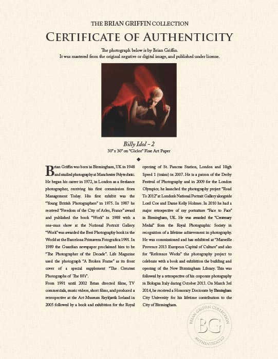 "Billy Idol - 2" by Brian Griffin Photography-Artography Limited