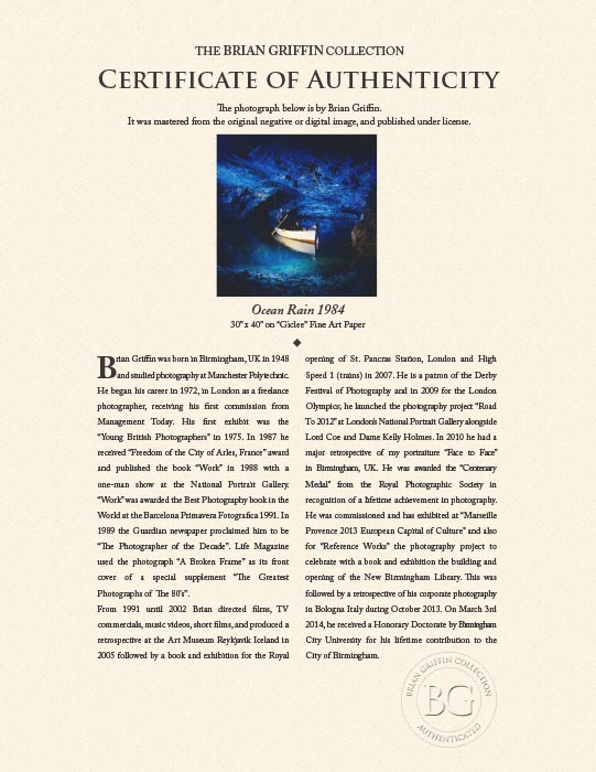 "Ocean Rain 1984" by Brian Griffin Photography-Artography Limited