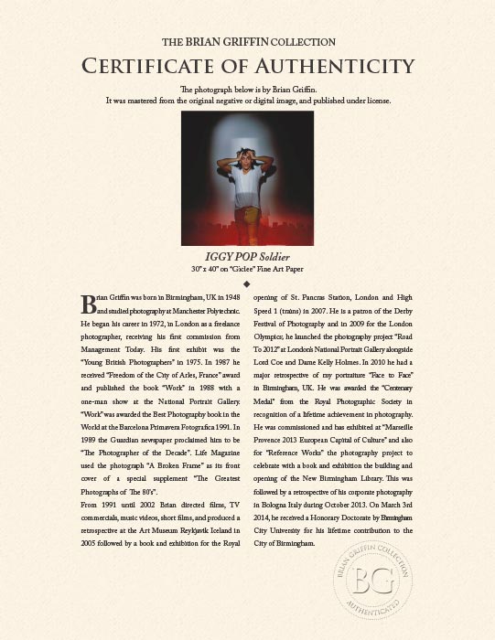 "IGGY POP Soldier" by Brian Griffin Photography-Artography Limited