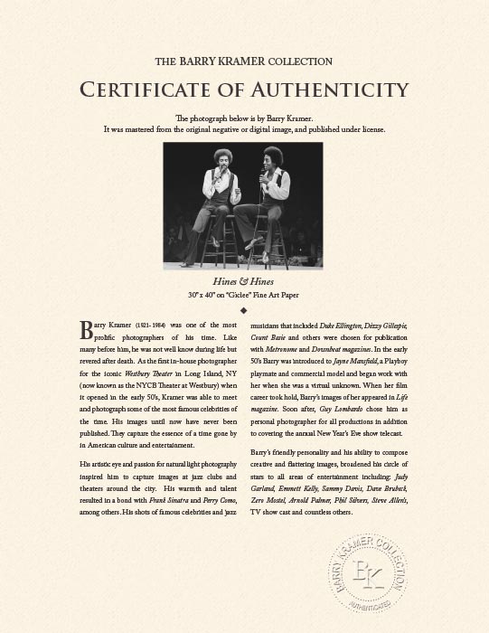 "Hines & Hines" by Barry Kramer Photography-Artography Limited