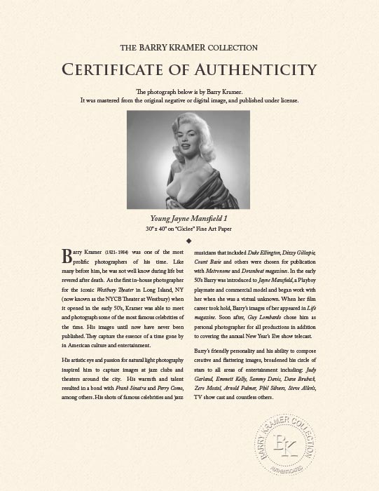 "Young Jayne Mansfield 1" by Barry Kramer Photography-Artography Limited