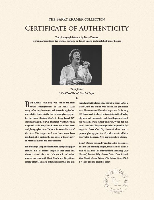 "Tom Jones" by Barry Kramer Photography-Artography Limited