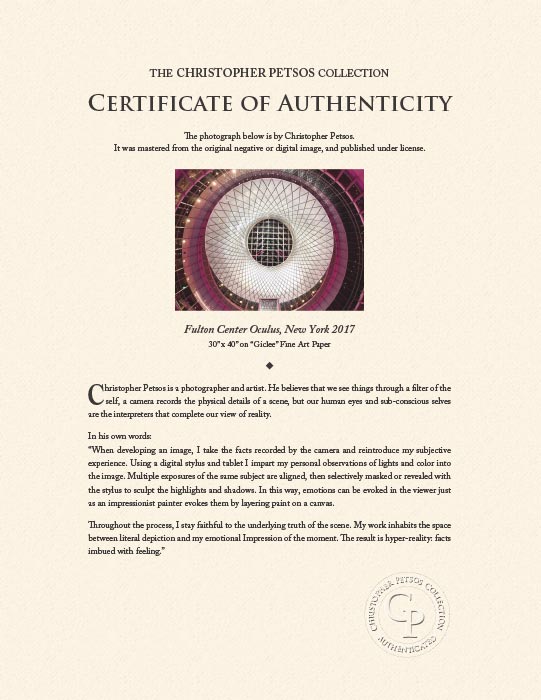 "Fulton Center Oculus, New York 2017" by Christopher Petsos Photography-Artography Limited