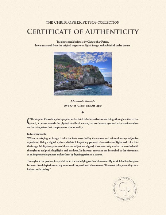 "Manarola Seaside" by Christopher Petsos Photography-Artography Limited