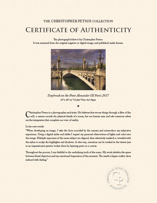 "Daybreak on the Pont Alexander III Paris 2017" by Christopher Petsos Photography-Artography Limited