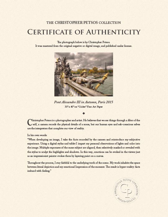 "Pont Alexandre III in Autumn, Paris 2015" by Christopher Petsos Photography-Artography Limited