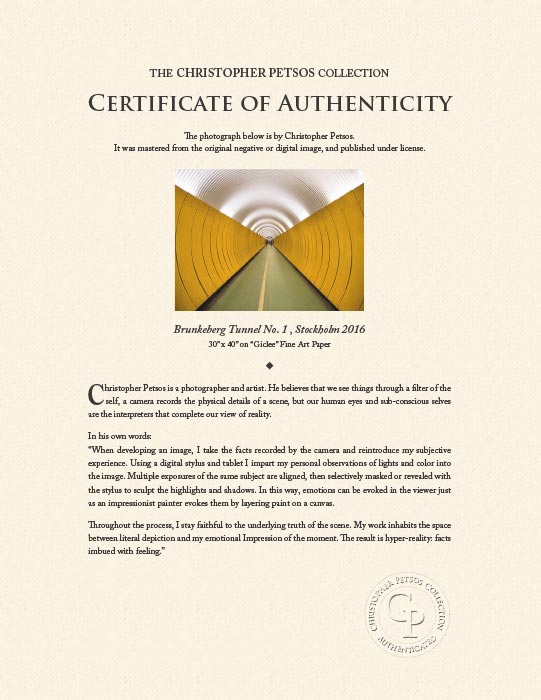 "Brunkeberg Tunnel No. 1 , Stockholm 2016" by Christopher Petsos Photography-Artography Limited