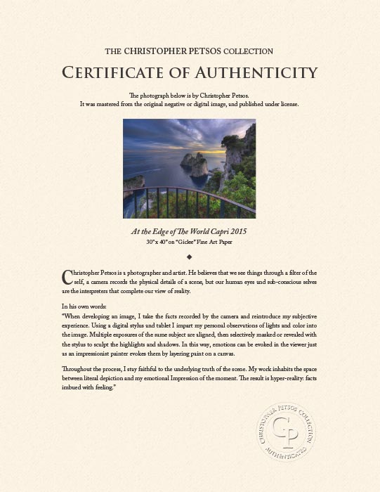 "At the Edge of The World Capri 2015" by Christopher Petsos Photography-Artography Limited