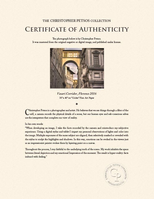 "Vasari Corridor, Florence 2016" by Christopher Petsos Photography-Artography Limited