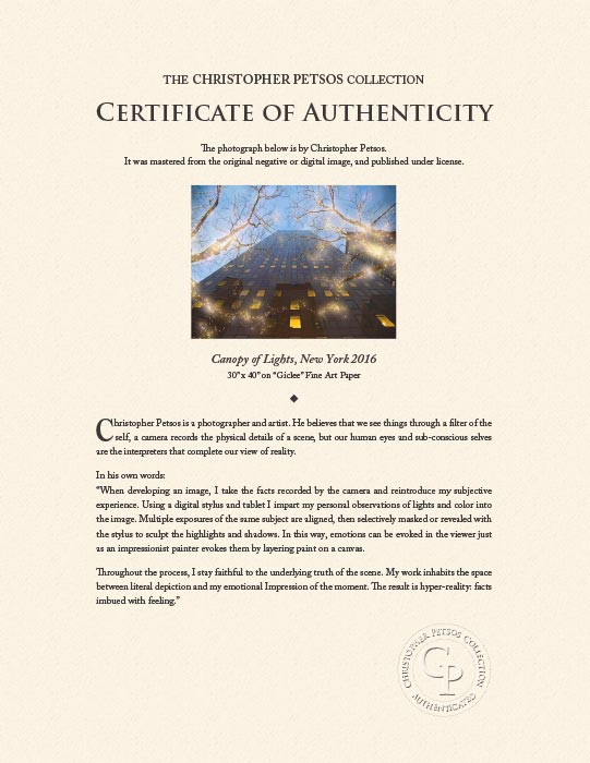 "Canopy of Lights, New York 2016" by Christopher Petsos Photography-Artography Limited