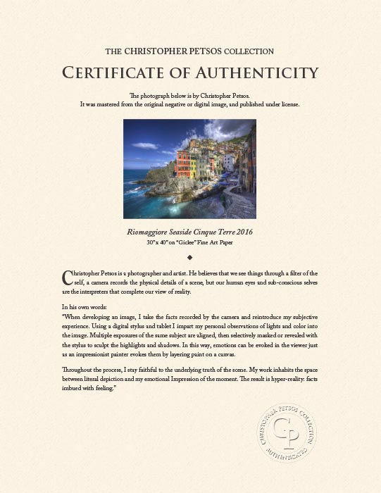 "Riomaggiore Seaside Cinque Terre 2016" by Christopher Petsos Photography-Artography Limited