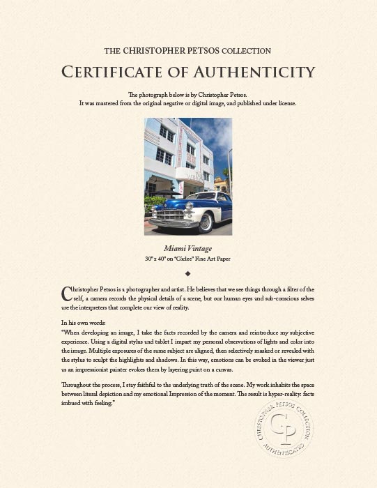 "Miami Vintage" by Christopher Petsos Photography-Artography Limited