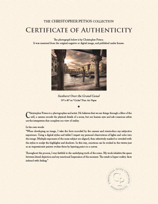 "Sunburst Over the Grand Canal" by Christopher Petsos Photography-Artography Limited