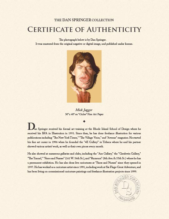 "Mick Jagger" by Dan Springer Photography-Artography Limited