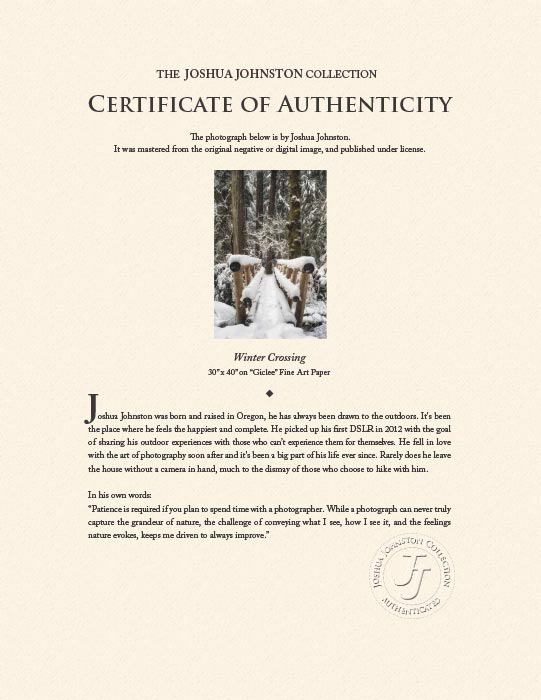 "Winter Crossing" by Joshua Johnston Photography-Artography Limited