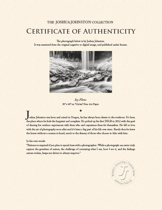 "Icy Flow" by Joshua Johnston Photography-Artography Limited