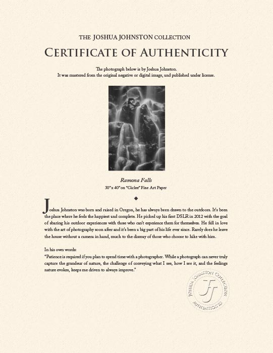 "Ramona Falls" by Joshua Johnston Photography-Artography Limited