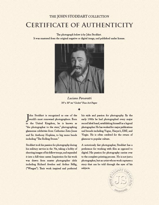 "Luciano Pavarotti" by John Stoddart Photography-Artography Limited