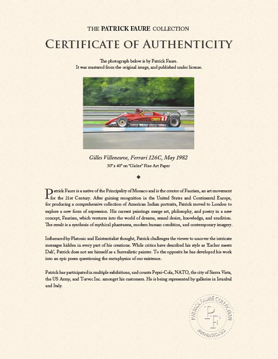 "Gilles Villeneuve, Ferrari 126C, May 1982" by Patrick Faure-Artography Limited
