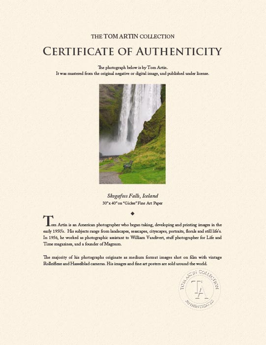 "Skogafoss Falls, Iceland" by Tom Artin Photography-Artography Limited