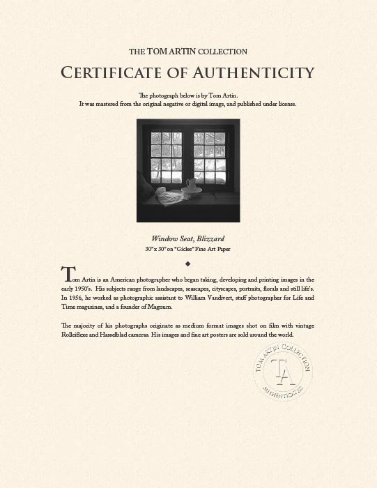 "Window Seat, Blizzard" by Tom Artin Photography-Artography Limited