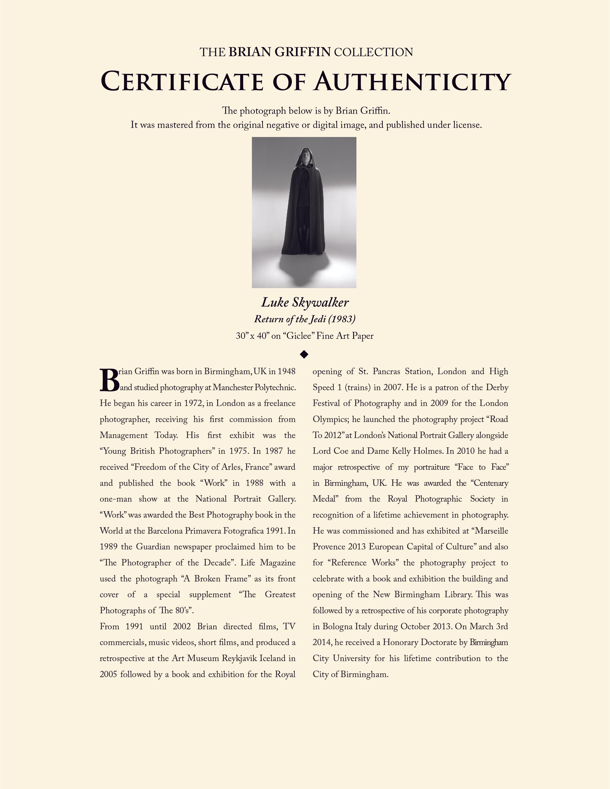 "Luke Skywalker 2" Photography by Brian Griffin